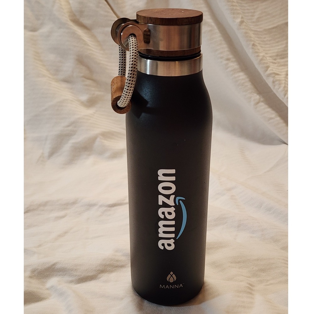 Manna Ascend Amazon Corporate Swag Insulated Water Bottle Wood Lid NWOT